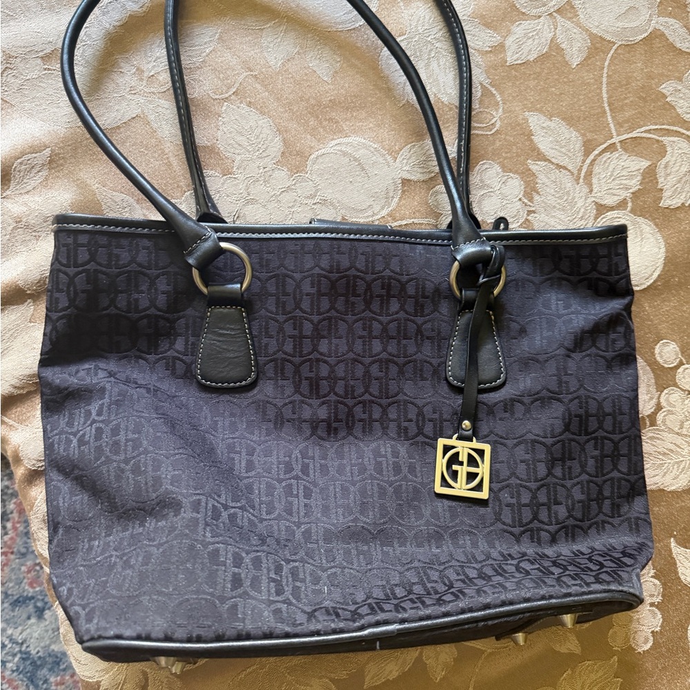 Giani Bernini Black Monogram Tote with Gold Logo Charm